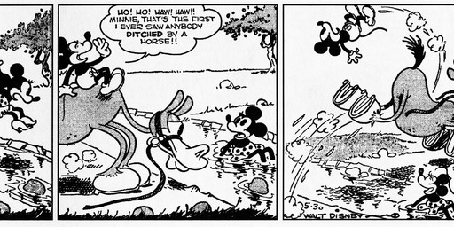 ambiguous_gender anthro bottomwear clothed clothing dialogue female fingers footwear gloves group handwear hooves horseback_riding male motion_lines open_mouth outside pants plant quadruped shoes teeth tree trio floyd_gottfredson disney public_domain mickey_mouse minnie_mouse equid equine horse mammal mouse murid murine rodent 1930 20th_century absurd_res ancient_art black_and_white hi_res long_image monochrome signature wide_image