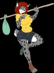 anthro bindle breasts clothing female hair knapsack solo skidd felid feline lynx mammal alpha_channel hi_res