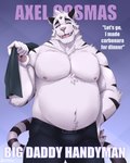 anthro fur male pants_only solo text white_body white_fur purtropos remember_the_flowers axel_(remember_the_flowers) felid mammal pantherine tiger 2023 4:5 absurd_res english_text hi_res