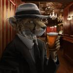 1920s alcohol anthro beer beverage clothing hat headgear headwear holding_glass holding_object male smile solo speakeasy suit swish cheetah felid feline mammal 1:1 hi_res