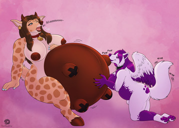animal_genitalia animal_noises anthro bell bell_collar blowing_up breasts collar duo expansion female genitals growth gynomorph gynomorph/female inflatable inflation intersex intersex/female mooing nipples pasties sheath slightly_chubby teat_expansion teat_growth teats udder_expansion udder_growth udder_inflation udders wings thatblackfox fetishbruary bovid bovine canid canine canis cattle deer domestic_dog giraffe giraffid hybrid mammal nordic_sled_dog samoyed spitz wolf absurd_res hi_res