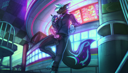 animal_genitalia animal_penis anthro balls bedroom_eyes bottomwear canine_genitalia canine_penis clothed clothing container cup drinking drinking_straw erection exhibitionism fast_food feet fingers food fur genitals hair half-closed_eyes holding_container holding_cup holding_object knot knotted_penis looking_at_viewer male narrowed_eyes open_bottomwear open_clothing open_pants pants penis public public_exposure seductive smile solo standing tail toes topwear thatpotoo taco_bell canid canine canis mammal wolf 2026 digital_media_(artwork) hi_res