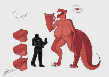 anthro big_breasts breasts claws duo female genitals horn male male/female nude red_body scales size_difference tail vulva etoizx_nsfw humanoid reptile scalie absurd_res hi_res
