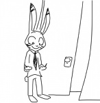 2016 anthro biped black_and_white clothed clothing disney fully_clothed fur jack_savage lagomorph leporid line_art long_ears looking_down male mammal monochrome necktie rabbit simple_background smile solo standing the_weaver white_background zootopia