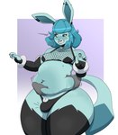 anthro bulge clothing ear_piercing femboy fishnet_clothing fishnet_shirt fishnet_topwear groping_belly male piercing shirt slightly_chubby slightly_chubby_male solo topwear cobaltkilter nintendo pokemon casper_(cobaltkilter) eeveelution generation_4_pokemon generation_5_pokemon glaceon gothitelle hybrid pokemon_(species) hi_res