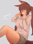 big_breasts breasts brown_hair eyewear female glasses hair licking licking_lips licking_own_lips self_lick simple_background solo tongue tongue_out nao_(artist) animal_humanoid humanoid 3:4 digital_media_(artwork) hi_res shaded