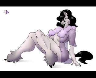 anthro bedroom_eyes big_breasts black_bars breasts clothing curvy_figure dark_hair female fluffy hairy_legs hooves hourglass_figure lipstick looking_at_viewer makeup narrowed_eyes nightgown pose seductive solo strategically_covered thick_thighs translucent translucent_clothing arttukorppu equid equine horse mammal hi_res letterbox pinup