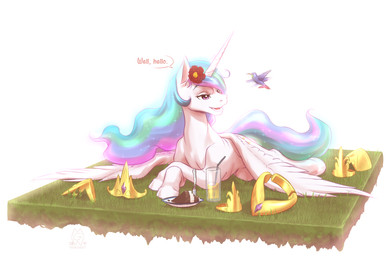accessory bendy_straw beverage cake cutlery dessert dialogue drinking_straw duo feathered_wings feathers female feral flower flower_in_hair food fork greeting hair hair_accessory horn kitchen_utensils long_hair lying multicolored_hair multicolored_tail on_front plant purple_eyes spread_wings tail text tools white_body white_feathers wings mykegreywolf friendship_is_magic hasbro my_little_pony mythology princess_celestia_(mlp) avian bird equid equine mammal mythological_creature mythological_equine winged_unicorn 2017 english_text hi_res