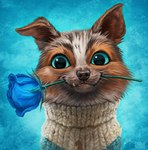 blue_eyes blue_rose clothed clothing fangs feral flower flower_in_mouth footwear gradient_background looking_at_viewer male plant rose_(flower) simple_background smile socks solo teeth tongue johis dreamworks puss_in_boots_(franchise) perrito_(puss_in_boots) canid canine canis domestic_dog mammal toy_dog 2023 hi_res