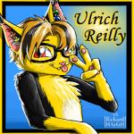 anthro chest_tuft ear_piercing eyewear fangs femboy fur gesture glasses gloves_(marking) hair hair_over_eye hand_gesture male markings one_eye_obstructed pawpads paws piercing red_eyes solo teeth text tongue tongue_out tuft v_sign penmark ulrich_benton ulrich_reilly caracal caracal_(genus) felid feline felis mammal 1:1 low_res