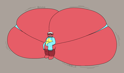 belly big_butt black_eyes blue_clothing blue_sweater blue_thong blue_topwear blue_underwear breasts butt clothing eyelashes female for_a_head grey_background grey_clothing grey_headwear headgear headwear huge_butt hyper hyper_butt looking_at_butt looking_at_own_butt looking_back looking_back_at_self motion_lines not_furry red_body simple_background slightly_chubby slightly_chubby_female slightly_chubby_humanoid smile solo sweater thick_thighs thong three-quarter_view tight_clothing topwear underwear cooluthink blushcrunch_studio dandy's_world gigi_(dandy's_world) humanoid object_head toon_(dandy's_world) 2026 colored digital_media_(artwork) flat_colors hi_res