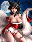 big_breasts blush breasts cleavage clothed clothing female moon multi_tail night outside skimpy solo tail hotbento league_of_legends riot_games tencent ahri_(lol) animal_humanoid canid canid_humanoid canine canine_humanoid fox fox_humanoid humanoid mammal mammal_humanoid