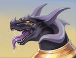 anthro bodily_fluids egyptian facial_horn horn jewelry long_tongue male nose_horn open_mouth open_smile saliva saliva_string smile solo teeth tongue tongue_out alvanarry mythology dragon mythological_creature mythological_scalie scalie hi_res