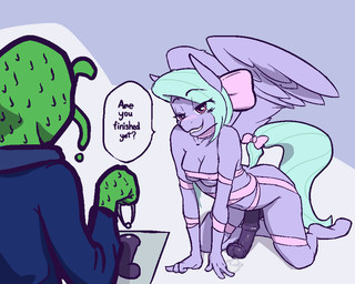 all_fours ambiguous_gender animal_genitalia animal_penis anthro anthrofied bedroom_eyes blue_hair bodily_fluids breasts clothed clothing cutie_mark dialogue duo equine_genitalia equine_penis erection feathered_wings feathers genital_fluids genitals gynomorph hair hair_over_eye half-closed_eyes intersex long_hair narrowed_eyes nude one_eye_obstructed penis precum precum_puddle purple_body purple_feathers ribbons seductive smile sweat text wings pashoo friendship_is_magic hasbro my_little_pony mythology anon flitter_(mlp) equid equine mammal mythological_creature mythological_equine pegasus 2014 5:4 digital_media_(artwork) english_text
