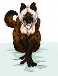 all_fours anthro bed bed_sheet bedding big_breasts breasts crawling female furniture green_eyes nipples nude paws sharing snack solo spots tail conditional_dnp sefeiren fys zebra_cake gnoll hyena mammal spotted_hyena sketch