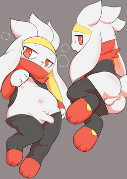3_toes anthro anus balls black_bottomwear black_clothing black_pants blush bottomwear breath clothing embarrassed feet foreskin genitals half-closed_eyes humanoid_genitalia humanoid_penis looking_at_viewer looking_back looking_back_at_viewer male narrowed_eyes navel nipples open_mouth pants penis red_eyes serious small_penis solo tail teeth toes undressing_self sahiqron nintendo pokemon generation_8_pokemon pokemon_(species) raboot 2025 absurd_res hi_res japanese_description