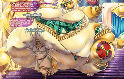 anthro belly big_belly big_breasts black_nose breasts carrying_another chair clothing crown dialogue duo eating egyptian egyptian_architecture egyptian_clothing female food fur furniture headgear lips male male/female meat morbidly_obese neck_tuft obese obese_anthro obese_female overweight overweight_anthro overweight_female pastry pie prince queen royalty shaking text thick_lips thick_thighs throne trembling tuft white_body white_fur wide_hips yellow_body yellow_fur lionberrymochi bandai_namco digimon digimon_(species) renamon absurd_res hi_res huge_filesize mother_(lore) mother_and_child_(lore) mother_and_son_(lore) parent_(lore) parent_and_child_(lore) parent_and_son_(lore) son_(lore)