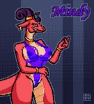 4_fingers anthro big_breasts bouncing_breasts bracelet breasts choker claws clothing ear_piercing ear_ring female finger_claws fingers genitals grin heart_(marking) heart_symbol horn horn_jewelry horn_ring jewelry leotard looking_at_viewer magic_clothing markings necklace piercing pink_pussy purple_claws purple_clothing purple_horn purple_leotard pussy red_eyes ring ring_(jewelry) ring_piercing smile snapping_fingers solo standing undressing langui mythology mindy_(goolee) demon demon_dragon dragon mythological_creature mythological_scalie scalie 2d_animation animated digital_media_(artwork) hi_res pixel_(artwork) pixel_animation short_playtime