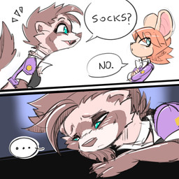 anthro breasts brown_hair brown_nose dialogue duo ellipsis female fur hair open_mouth orange_hair sad tail tan_body tan_fur kiaun derideal mix_(derideal) pixi_(derideal) domestic_ferret mammal mouse murid murine mustelid musteline rodent true_musteline weasel 1:1 comic hi_res
