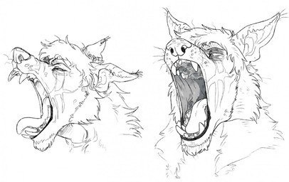 beard ear_tuft ears_back eyes_closed facial_hair facial_scar fangs goatee hair male messy_hair mouth_shot open_mouth pivoted_ears scar simple_background solo teeth tongue tuft unsigned swampjaws hugh_(imperatorcaesar) mammal bust_portrait greyscale headshot_portrait monochrome multiple_images portrait