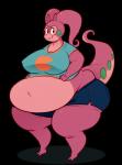 2_toes alternate_color anthro belly big_belly big_breasts big_butt biped bottomwear breasts butt clothed clothing denim denim_clothing eyewear feet female fupa glasses midriff muffin_top navel nipple_outline non-mammal_breasts overweight overweight_anthro overweight_female raw_tumblr_same_dimensions shirt shorts simple_background smile solo standing tail thick_thighs toes topwear transparent_background wide_hips ridiculouscake nintendo pokemon fan_character generation_6_pokemon goodra pokemon_(species) angela_(disambiguation) 2017 alpha_channel hi_res