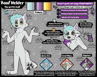 anthro fur hair male nude open_mouth solo tail text white_body white_fur fuf raaf_helder_(character) arctic_wolf canid canine canis mammal wolf absurd_res digital_media_(artwork) hi_res model_sheet tagme