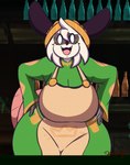 anthro apron big_breasts big_butt black_ears black_nose bottle breasts butt clothed clothing container cute_fangs eyelashes fangs female freckles fur hair hood huge_breasts light looking_at_viewer open_mouth pink_tail smile smiling_at_viewer solo standing store tail teeth text thick_thighs tuft white_body white_fur white_hair wide_hips dewwydarts atlyss sally_(atlyss) american_opossum chang_(atlyss) mammal marsupial 2024 artist_name colored digital_drawing_(artwork) digital_media_(artwork) digital_painting_(artwork) english_text hi_res lighting portrait shaded signature three-quarter_portrait