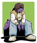 anthro breasts brown_hair clothed clothing female footwear front_view fully_clothed green_background hair hair_over_eyes non-mammal_breasts obscured_eyes oversized_clothing purple_body purple_scales scales shoes simple_background sitting sneakers solo spiked_tail spikes spikes_(anatomy) tail thick_tail rubbish_chameleon deltarune undertale_(series) susie_(deltarune) dinosaur prehistoric_species reptile scalie 2021 full-length_portrait hi_res portrait