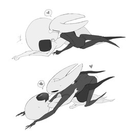anthro biped black_body black_eyes blush blush_lines bodily_fluids crossbar_emanata duo emanata eyes_closed face_lick female female/female female_on_bottom female_on_top hand_on_head heart_symbol holding_partner intimate licking licking_another licking_partner lying mouthless narrowed_eyes nude nude_female on_back on_bottom on_front on_side on_top on_top_of side_view simple_background speech_bubble sweat sweatdrop three-quarter_view tongue tongue_out white_background white_body white_eyes white_tongue justdog hollow_knight:_silksong hollow_knight_(franchise) team_cherry hornet_(hollow_knight) lace_(hollow_knight:_silksong) arthropod humanoid insect 2026 digital_drawing_(artwork) digital_media_(artwork) hi_res monochrome sequence