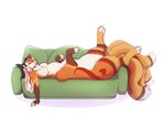 claws female fur furniture hair multi_tail red_body red_fur relaxed_expression relaxing resting sofa solo tail white_hair falirchik autumn_snowdrift_(tamaskakitsu) canid canid_taur canine canine_taur fox fox_taur mammal mammal_taur taur 2024 absurd_res colored digital_drawing_(artwork) digital_media_(artwork) hi_res shaded