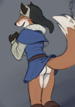 anthro belt bottomless bottomless_anthro bottomless_female brown_markings butt clothed clothing dipstick_tail eyes_closed female fingers fur gloves_(marking) hat headgear headwear markings multicolored_body multicolored_fur orange_body orange_fur raised_tail rear_view smile solo tail tail_markings topwear tuft white_body white_fur sealer4258 rokatanc_(sealer4258) canid canine fox mammal red_fox true_fox absurd_res digital_media_(artwork) hi_res