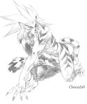 all_fours anthro claws erection genitals heart_symbol jewelry male necklace nude penis simple_background solo tail tail_between_legs toe_claws white_background chocozell breath_of_fire capcom rei_(breath_of_fire) felid mammal woren greyscale monochrome sketch