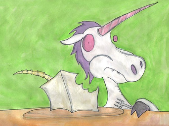 ambiguous_gender anthro cutlery eating food fork hair horn kitchen_utensils purple_hair solo tofu_(food) tofunicorn tools jared_von_hindman mythology equid equine mammal mythological_creature mythological_equine unicorn colored_pencil_(artwork) traditional_media_(artwork)