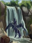 absurd_res ambiguous_gender bathing butt equid equine fan_character feral hair hasbro hi_res horn horse kirillk long_hair mammal my_little_pony mythological_creature mythological_equine mythology nude nyx_(mlp) past_sins_(fanfic) pony purple_hair solo water waterfall wet winged_unicorn wings