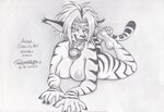 5_fingers 5_toes anthro anthrofied bell bell_collar breasts claws collar feet female fingers fur humanoid_feet humanoid_hands looking_at_viewer lying nipples on_front plantigrade smile soles solo striped_body striped_fur stripes the_pose toe_claws toes thebigmansini outlaw_star aisha_clanclan animal_humanoid ctarl-ctarl felid felid_humanoid humanoid mammal mammal_humanoid 2020 black_and_white monochrome signature sketch traditional_media_(artwork)