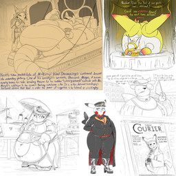 anthro belly big_belly breasts clothing female group hat headgear headwear huge_belly overweight text thatoneaceguy nintendo pokemon alakazam garchomp generation_1_pokemon generation_2_pokemon generation_3_pokemon generation_4_pokemon generation_7_pokemon latias legendary_pokemon mimikyu pikachu pokemon_(species) rhydon sneasel 1:1 2025 english_text hi_res