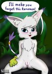 anthro female fluffy fur genitals kemono needy nude pose pussy ring seductive solo speech_bubble text wunderhase bandai_namco digimon digimon_(species) gatomon mammal hi_res pinup