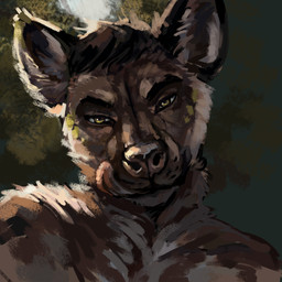 anthro looking_at_viewer solo tongue greennie hyena mammal spotted_hyena 2023 absurd_res digital_media_(artwork) digital_painting_(artwork) hi_res painting_(artwork) portrait