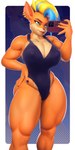 anthro big_breasts big_butt blonde_hair blue_hair breasts butt cellphone cleavage clothed clothing ear_piercing ear_ring electronics female hair hand_on_hip mohawk muscular muscular_female nipple_outline one-piece_swimsuit phone piercing ring_piercing selfie solo swimwear thick_thighs wide_hips sala3dart activision crash_bandicoot_(series) pirate_tawna bandicoot mammal marsupial 1:2 3d_(artwork) absurd_res digital_media_(artwork) hi_res