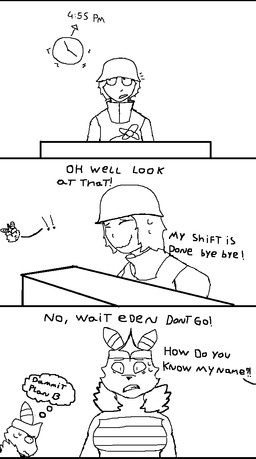 anthro bodily_fluids clock dialogue duo female flower male male/female nervous panicking plant simple_background sweat text time trying_to_escape xerg-7 nintendo pokemon eden_(xerg-7) kata_(xerg-7) eeveelution generation_2_pokemon human mammal pokemon_(species) umbreon black_and_white comic english_text hi_res monochrome