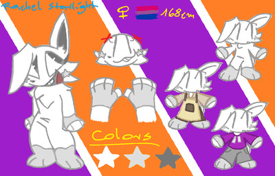 anthro clothed clothing female fur grey_body grey_fur grey_markings hoodie markings multicolored_body multicolored_fur open_mouth purple_clothing purple_hoodie purple_topwear simple_background smile solo standing star_(marking) teeth text topwear two_tone_body two_tone_fur white_body white_fur zaptor37 rachel_starlight lagomorph leporid mammal rabbit digital_media_(artwork) model_sheet