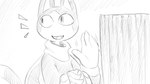 animal_crossing anthro clothed clothing cute_fangs domestic_cat dragonweirdo emanata felid feline felis fitting_room hi_res looking_at_another male mammal nintendo pupils rover_(animal_crossing) scarf slit_pupils smile solo store wave