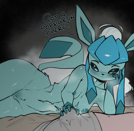 anthro anthrofied areola bedroom_eyes blue_areola blue_body blue_fur blue_hair blue_nipples blue_vulva bodily_fluids breasts bulge bulge_grab clothing duo female female_anthro female_on_human fur genital_fluids genitals grope hair human_on_anthro innie_vulva interspecies looking_at_viewer lying male male/female male_anthro male_on_anthro narrowed_eyes nipples non-mammal_nipples nude nude_female on_side pokephilia seductive small_breasts thick_thighs underwear vaginal_fluids vulva wide_hips fir3born nintendo pokemon eeveelution generation_4_pokemon glaceon human mammal pokemon_(species) hi_res