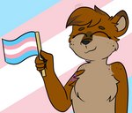 4_fingers anthro arm_tattoo belly black_nose brown_body brown_fur brown_hair eyes_closed featureless_chest female fingerpads fingers flag flag_(object) fur hair holding_flag holding_object lgbt_pride nude pattern_background pawpads pride_color_background pride_color_flag pride_colors simple_background smile solo striped_background tan_belly tan_body tan_fur tattoo tattoo_on_shoulder transgender_pride_colors waving_flag emmettart piper_(piflnoso) lontra mammal mustelid north_american_river_otter otter river_otter digital_media_(artwork) flat_colors half-length_portrait portrait nonbinary_(lore) trans_(lore)