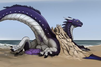 anus balls beach black_claws butt claws digitigrade erection feral finger_claws genitals horn long_neck lying male membrane_(anatomy) membranous_wings on_front outside pawpads penis penis_backwards perineum presenting presenting_anus presenting_penis purple_anus purple_penis quadruped raised_tail sand_castle scales sculpture sky solo tail thick_tail toe_claws ventral_scales water white_body white_horn white_pawpads white_scales wings ishiru european_mythology mythology wings_of_fire equinox_(equinoxie) dragon mythological_creature mythological_scalie scalie western_dragon shaded