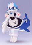 anthro blue_body blue_eyes blue_horn blue_scales clothing curled_horn dress female hair heart_symbol horn kemono maid_headdress maid_uniform pawpads scales solo uniform white_hair soda_uyu soda_(soda_uyu) fish marine shark 2023 absurd_res hi_res