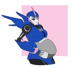 5_fingers belly bent_arm big_belly black_sclera blue_body blue_eyebrows blue_eyes eyebrows female fingers hand_on_belly machine multicolored_body not_furry pregnant pregnant_female pregnant_humanoid pregnant_robot simple_background solo square white_background theannoyingnpc hasbro takara_tomy transformers arcee cybertronian humanoid robot 2018 digital_drawing_(artwork) digital_media_(artwork) flat_colors half-length_portrait hi_res portrait