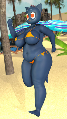 anthro barefoot beach belly big_breasts bikini breasts clothing curvy_figure exercise feet female jogging running seaside side_boob slightly_chubby slightly_chubby_female solo swimwear thick_thighs two-piece_swimsuit voluptuous wide_hips daemont92 night_in_the_woods mae_borowski domestic_cat felid feline felis mammal 3d_(artwork) 9:16 absurd_res digital_media_(artwork) hi_res source_filmmaker_(artwork)