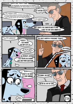 angry black_spots dialogue female feral fur male speech_bubble spots text white_body white_fur redundantmodule 101_dalmatian_street 101_dalmatians disney alfred_bright delilah_(101_dalmatians) canid canine canis dalmatian domestic_dog human mammal comic english_text hi_res