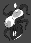 areola big_breasts black_bottomwear black_clothing black_skirt black_tentacles bottomwear breasts clothing crossgender exposed_breasts eyeless faceless_character female glistening glistening_areola glistening_nipples grey_areola grey_background grey_nipples huge_breasts mouthless nipples noseless simple_background skirt solo tentacles white_body white_skin wide_hips nsfwoaf creepypasta slenderman humanoid monochrome